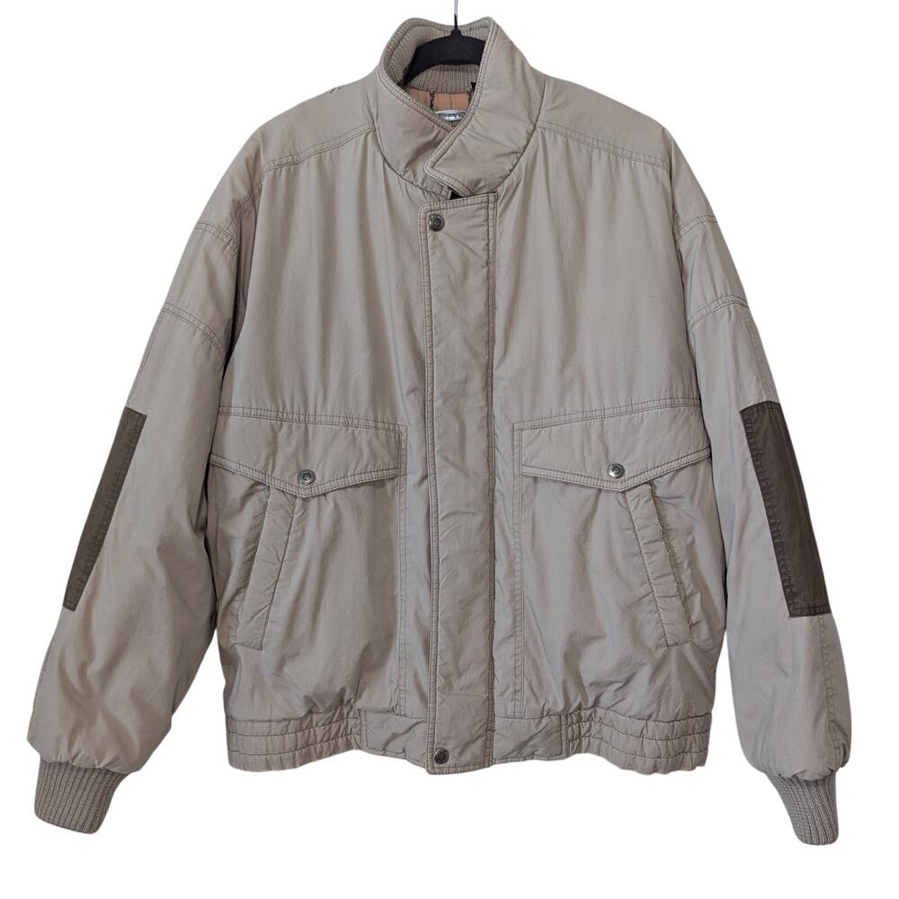Member's Only Vintage 80s Tan Collared Full Zip Puffer Jacket Size 40 Medium